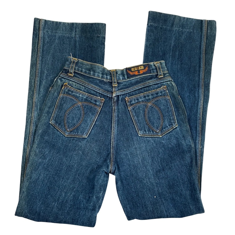 Vintage 70s‎ 60s High Waisted Straight Leg Jeans Dark Wash Blue Denim Retro 24'
